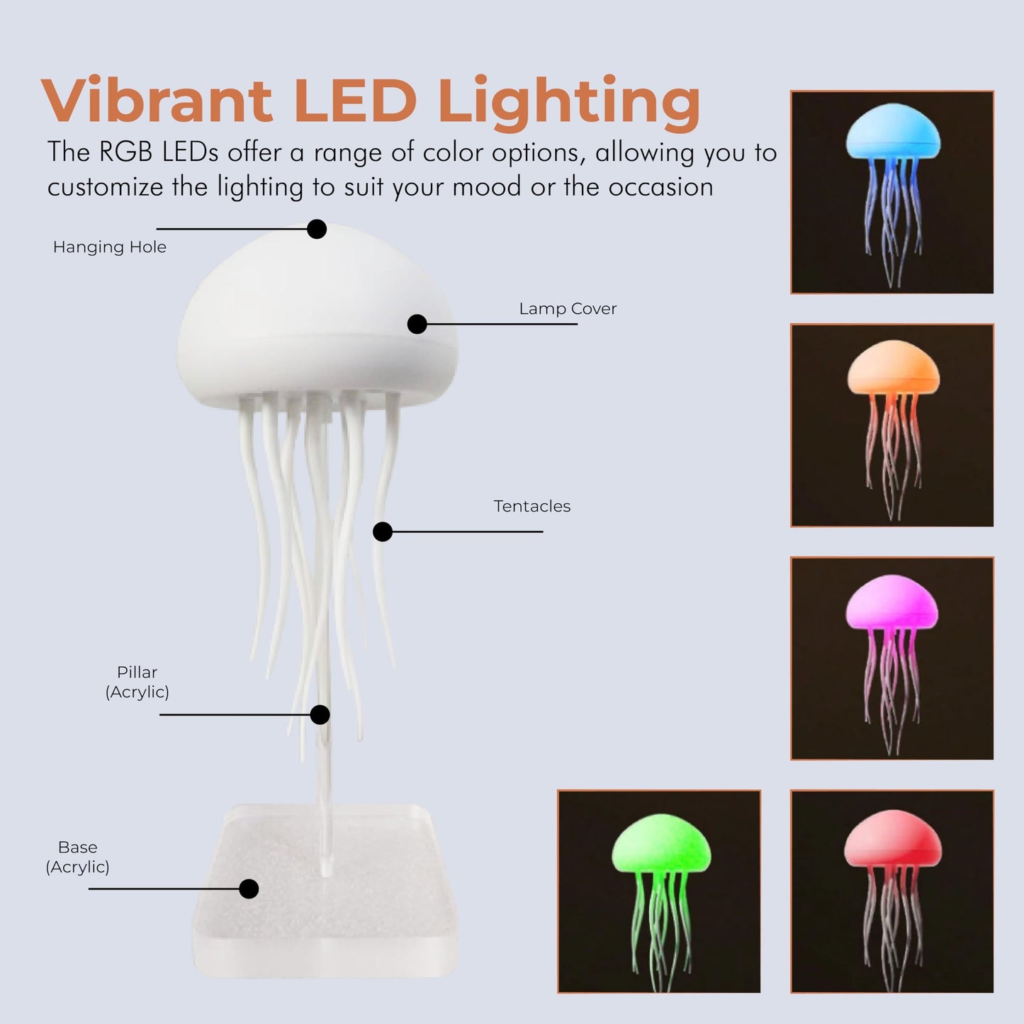 Full-Colour Gradient Jellyfish Ambient Light with Auto-Rotating Tentacles