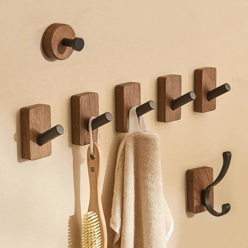 Self-adhesive Wood Hooks | Solid Wood, Walnut