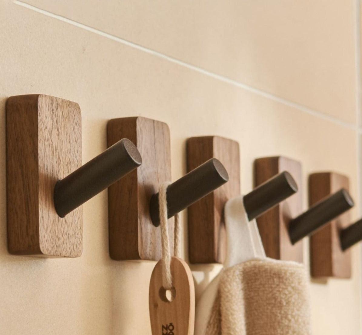 Self-adhesive Wood Hooks | Solid Wood, Walnut