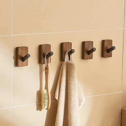 Self-adhesive Wood Hooks | Solid Wood, Walnut