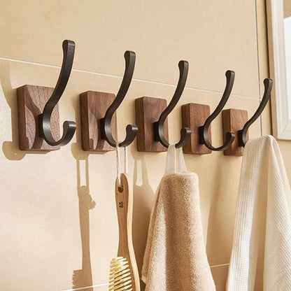 Self-adhesive Wood Hooks | Solid Wood, Walnut