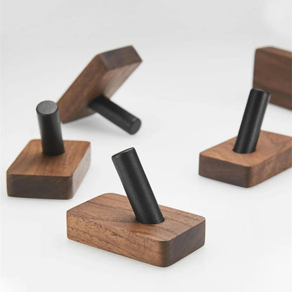 Self-adhesive Wood Hooks | Solid Wood, Walnut