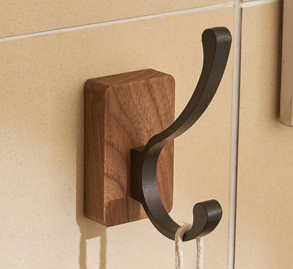 Self-adhesive Wood Hooks | Solid Wood, Walnut