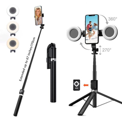 2024 Upgraded 67" Phone Extendable Tripod Wireless Bluetooth Selfie Stick