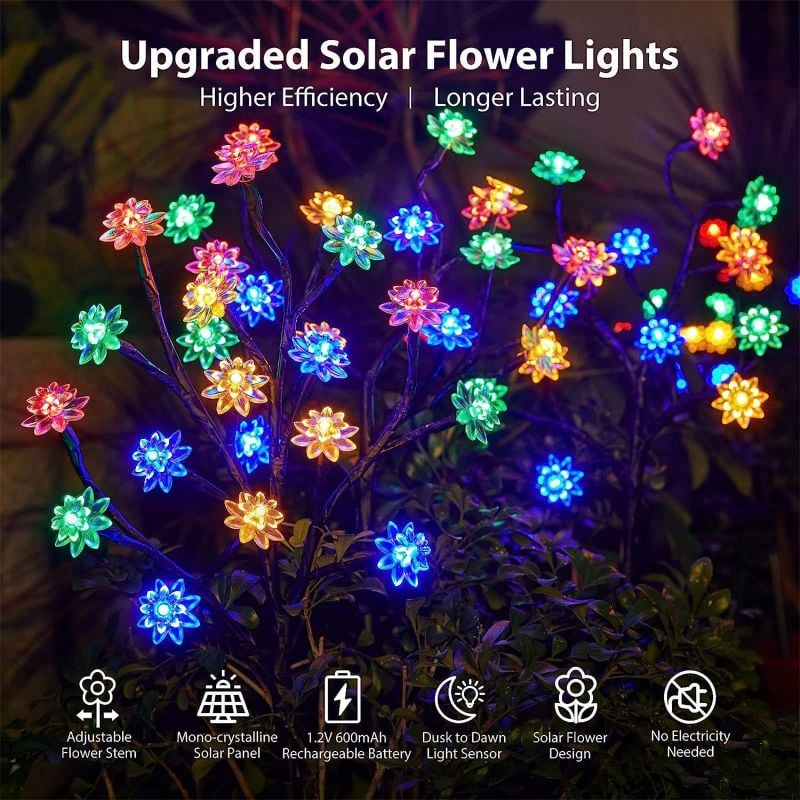 Outdoor Waterproof Cherry Blossom Multicolor Solar Garden Lights